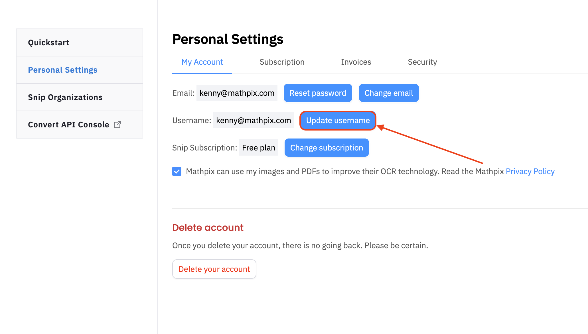 Update username button